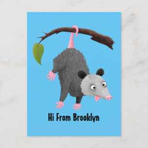Cute grappige opossum aan de cartoon van de tak briefkaart