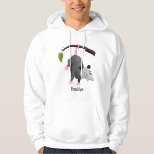 Cute grappige opossum aan de cartoon van de tak hoodie