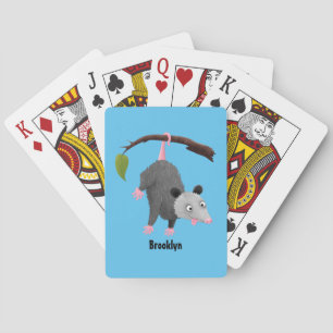 Cute grappige opossum aan de cartoon van de tak pokerkaarten