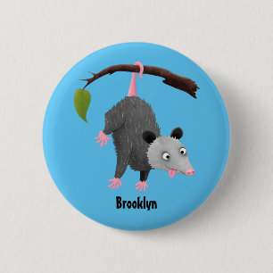 Cute grappige opossum aan de cartoon van de tak ronde button 5,7 cm