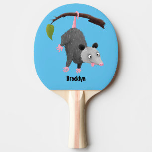 Cute grappige opossum aan de cartoon van de tak tafeltennisbatje