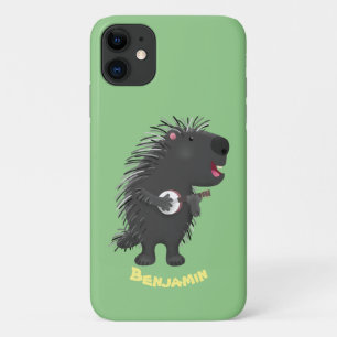 Cute grappige porcupine die banjo-cartoon speelt iPhone 11 hoesje