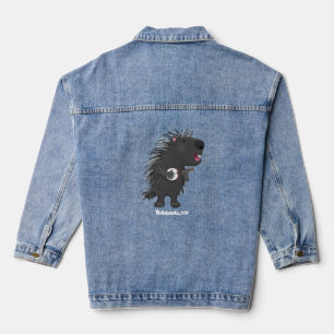 Cute grappige porcupine die banjo-cartoon speelt denim jacket