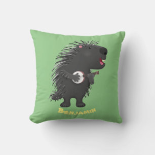 Cute grappige porcupine die banjo-cartoon speelt kussen