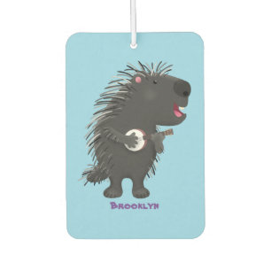 Cute grappige porcupine die banjo-cartoon speelt luchtverfrisser