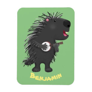 Cute grappige porcupine die banjo-cartoon speelt magneet