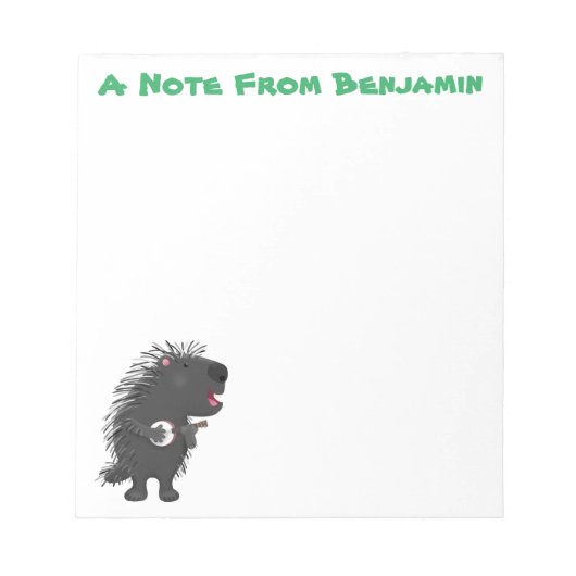 Cute grappige porcupine die banjo-cartoon speelt notitieblok (Voorkant)