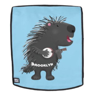 Cute grappige porcupine die banjo-cartoon speelt rugtassen