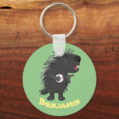 Cute grappige porcupine die banjo-cartoon speelt sleutelhanger (Voorkant)