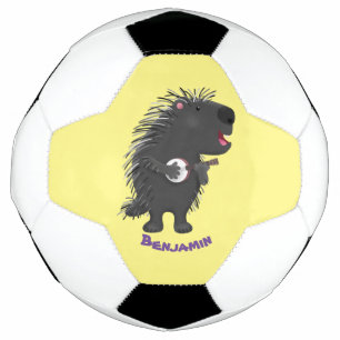Cute grappige porcupine die banjo-cartoon speelt voetbal