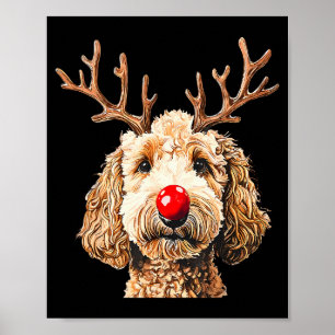 Cute Grappige Rendier Kerstman Goldendoodle Kerst Poster