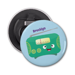 Cute grappige retro radio cartoon button flesopener