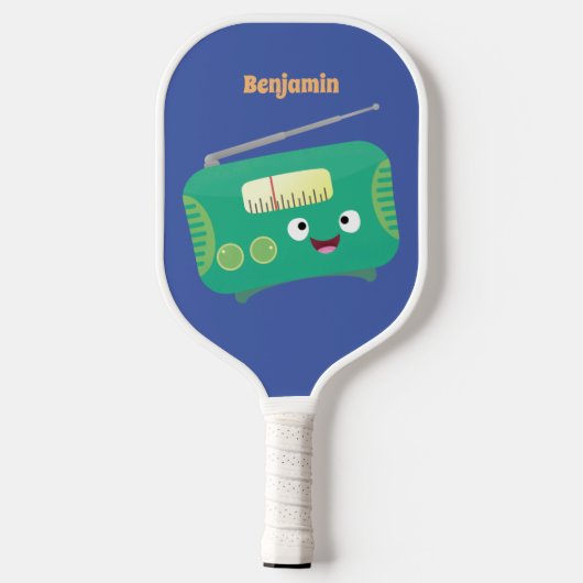 Cute grappige retro radio cartoon pickleball paddle (Achterkant)