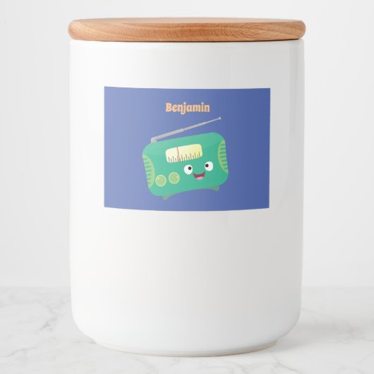 Cute grappige retro radio cartoon voedselcontainer etiket (Voorkant)