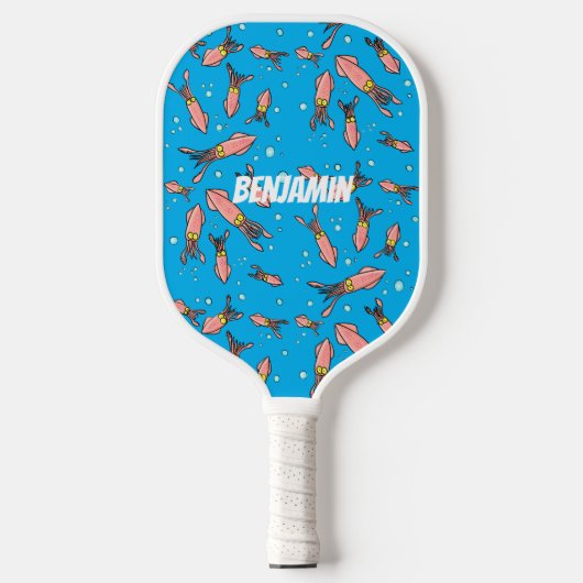 Cute grappige roze inktvis cartoon pickleball paddle (Voorkant)