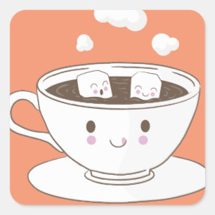 Cute grappige suikerklontjes in koffiekopje vierkante sticker