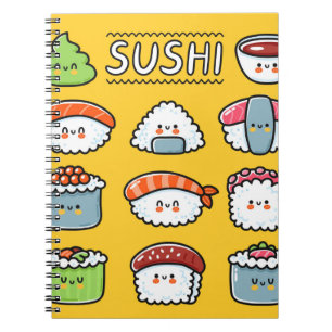 Cute grappige sushi maki rolt naadloos cartoon notitieboek