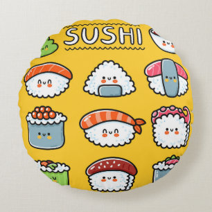 Cute grappige sushi maki rolt naadloos cartoon rond kussen