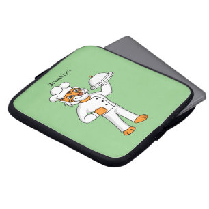 Cute grappige tijgerkok cartoon illustratie laptop sleeve