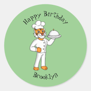 Cute grappige tijgerkok cartoon illustratie ronde sticker