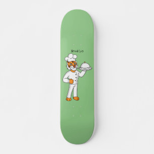 Cute grappige tijgerkok cartoon illustratie skateboard