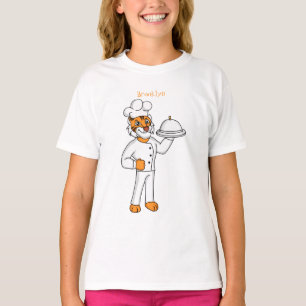Cute grappige tijgerkok cartoon illustratie t-shirt
