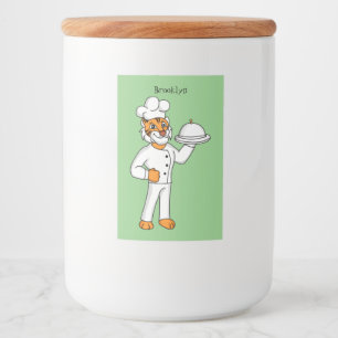 Cute grappige tijgerkok cartoon illustratie voedselcontainer etiket