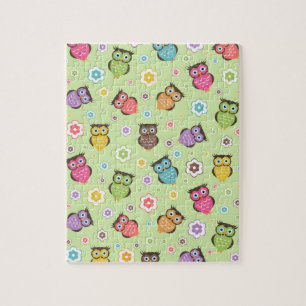 Cute grappige trendy owls en bloesem legpuzzel