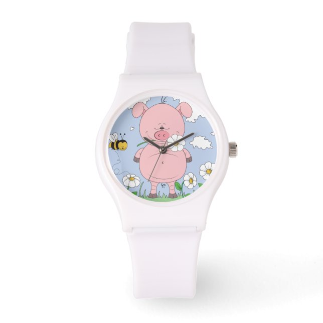 Cute grappige varkenscartoon horloge (Voorkant)