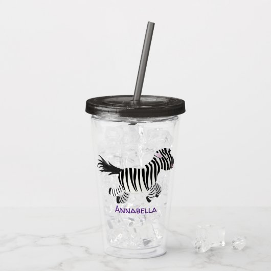 Cute grappige zebra lopende illustratie van cartoo acryl drinkbeker (Achterkant ijs)