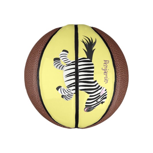 Cute grappige zebra lopende illustratie van cartoo basketbal (Verticaal)