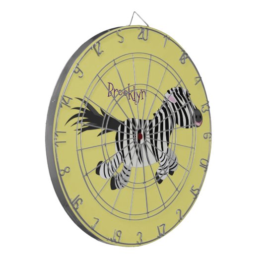 Cute grappige zebra lopende illustratie van cartoo dartbord (Voorkant Links)