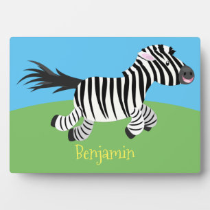 Cute grappige zebra lopende illustratie van cartoo fotoplaat