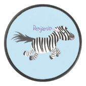 Cute grappige zebra lopende illustratie van cartoo hockey puck (Voorkant)