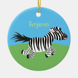 Cute grappige zebra lopende illustratie van cartoo keramisch ornament