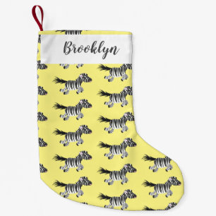 Cute grappige zebra lopende illustratie van cartoo kleine kerstsok