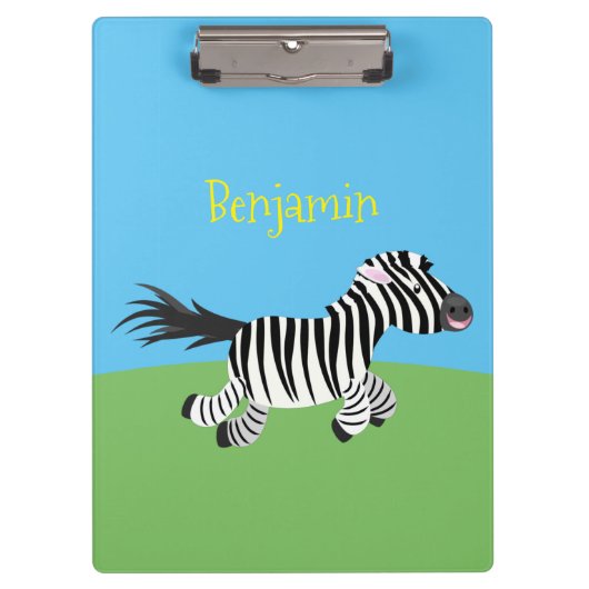 Cute grappige zebra lopende illustratie van cartoo klembord (Voorkant)