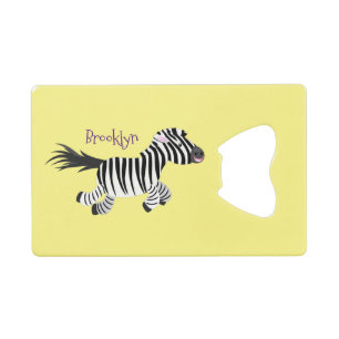 Cute grappige zebra lopende illustratie van cartoo kredietkaart flessenopener
