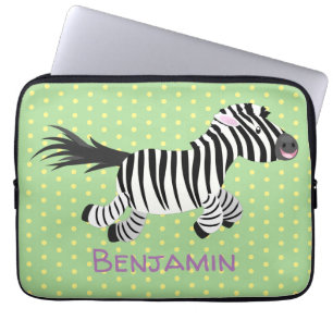 Cute grappige zebra lopende illustratie van cartoo laptop sleeve