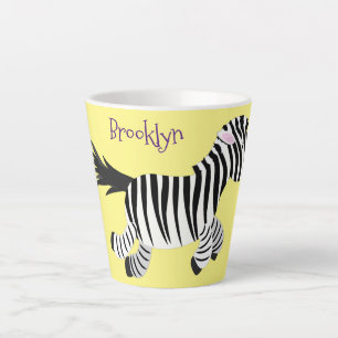 Cute grappige zebra lopende illustratie van cartoo latte mok