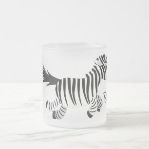 Cute grappige zebra lopende illustratie van cartoo matglas koffiemok
