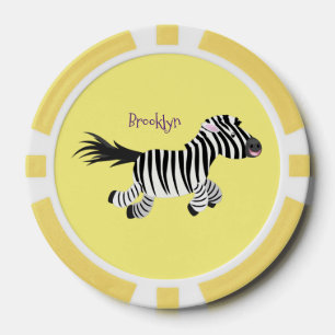 Cute grappige zebra lopende illustratie van cartoo poker chips