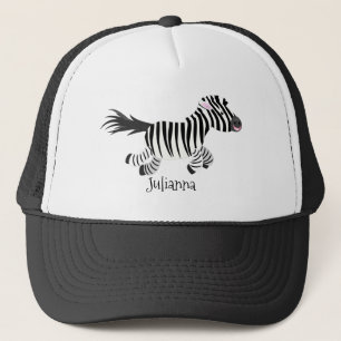 Cute grappige zebra lopende illustratie van cartoo trucker pet