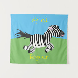 Cute grappige zebra lopende illustratie van cartoo wandkleed