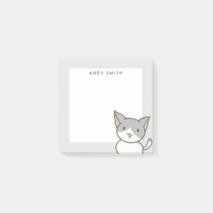 Cute Gray and White Cat Personalized Post-it® Notes