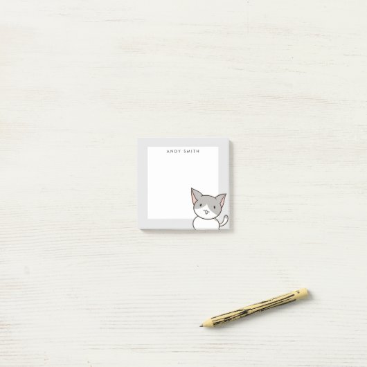 Cute Gray and White Cat Personalized Post-it® Notes (Op bureau)