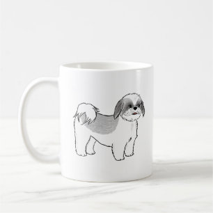 Cute Gray and White Shih Tzu Cartoon Dog Koffiemok