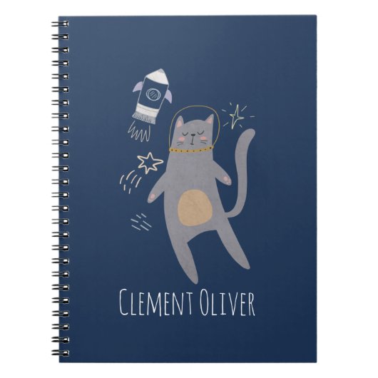 Cute Gray Astronaut Cat Custom Name Notitieboek (Voorkant)