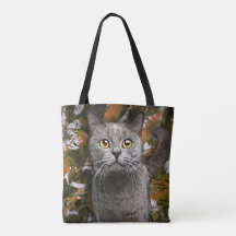 Cute Gray British Shorthair Cat Portrait Painting