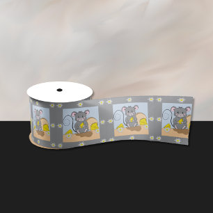 Cute gray cartoon muis die kaaslint eet lint